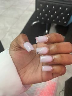 White Nails With Righnstones, Chanel Nails Design Short, Birthday Nails Medium Length Square, First Day Of School Nails Acrylic Short, Colored Acrylic Nails Short, Acrylic Nails Short Square, Bougie Nails, Blush Pink Nails, Nails Short Acrylic