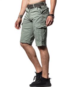 JERONE light green men's cargo shorts. Two thigh pockets, front pockets and back pockets. Zipper fastening at the back. The shorts come with a removable belt that you can use if you want. A slightly longer model that reaches about the knee. Green Cargo Shorts With Functional Pockets For Outdoor, Green Cargo Shorts For Outdoor With Pockets, Green Cargo Shorts With Pockets For Outdoor, Green Cargo Shorts For Summer Outdoor Activities, Military Style Green Cargo Shorts For Outdoor, Military Green Cargo Shorts For Outdoor, Green Military Style Cargo Shorts For Outdoor, Green Military Cargo Shorts For Outdoor, Green Utility Cargo Shorts For Outdoor