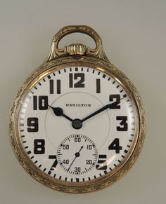 "This watch is sold in our Watches for restoration section and does not come with a warranty. If you are looking for watch with a full warranty, please go to our Stock page or ask for assistance to find what you are looking for. This is a classic rail road grade pocket watch by the Hamilton watch company. The watch is working and keeping good time but has not been cleaned or serviced by us Movement - this is a model 2 ¾ plate nickel movement with a lever escapement and a micrometer regulator. Th Vintage Collectible Pocket Watch With Subdials, Vintage Round Chronometer Pocket Watch, Antique Pocket Watch With Stopwatch, Antique Round Pocket Watch With Stopwatch, Vintage Clocks, Hamilton Watch, Rail Road, Vintage Watches For Men, We Watch