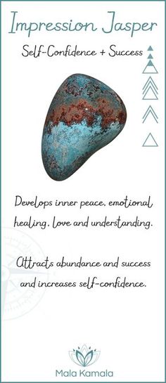 What is the meaning and crystal and chakra healing properties of impression jasper? A stone for self-confidence and success. Necklaces Gemstone, Sacred Jewelry, Reiki Symbols, Beads Mala, Yoga Jewelry, Crystal Meanings, Healing Jewelry