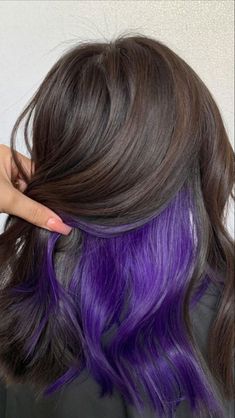 Purple Underneath Hair, Purple Peekaboo Highlights, Purple Peekaboo Hair, Purple Blonde Hair, Under Hair Color, Purple Brown Hair