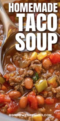 homemade taco soup in a white bowl with a spoon