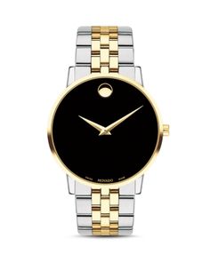 Movado Museum Classic Two-Tone Watch, 40mm Black Museum, Casio Edifice, Movado Watch, Classic Bracelets, Classic Watches, Mens Gold, Two Tone Watch, Classic Gold, Black Stainless Steel