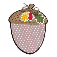 an acorn with leaves and polka dots is shown on the back of a card