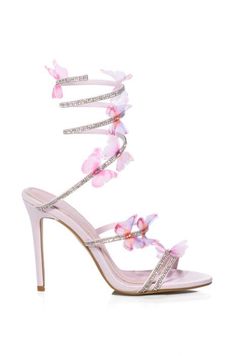 AZALEA WANG AIRBORNE BUTTERFLY RHINESTONE STILETTO SANDAL IN PINK Strappy Sandals For Prom In Spring, Strappy Sandals For Spring Prom, Spring Prom Strappy Sandals, Spring Event Synthetic Heels, Pink Embellished Synthetic Sandals, Pink Ankle Strap Sandals For Prom, Feminine Sandals For Party In Spring, Strappy Sandals For Spring Wedding, Spring Prom Open Toe Sandals