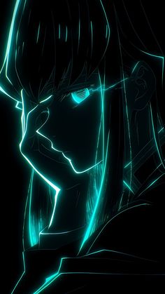 an animated image of a woman's face in neon green light with her hand on her chin