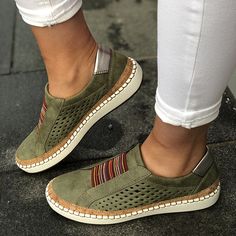 2020 New Women Casual Slide Hollow-Out Round Toe Flat Slip-On Sneakers Women Slip On Sneakers, Orthopedic Shoes, Breathable Sneakers, Sneakers Women, Breathable Shoes, Casual Flats, Coco Chanel, Slip On Sneakers, Loafers For Women