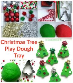 christmas tree play dough tray for kids to make and decorate with the help of their own hands