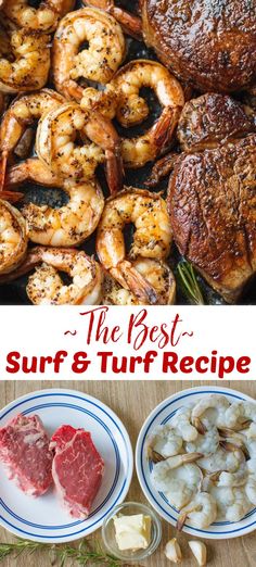 Surf and Turf is easy, excellent, and our favorite Valentine’s Day Dinner. The tender filet mignon steak is seared in garlic rosemary butter and the shrimp sizzles in that same flavored butter sauce. Steak And Shrimp On The Grill, Shrimp With Steak Recipes, Sirloin Steak And Shrimp Recipes, Filet Mignon With Shrimp Recipes, Beef Tips And Shrimp Recipes, Ribeye Steak And Shrimp Recipes, Filet Mignon And Shrimp, Surf And Turf Recipes Shrimp