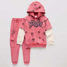 Keep him cozy for cold-weather adventures with this little and big boy's graphic 2-piece Spiderman set. Made from soft cotton-fleece, it includes a hooded two-layer sweatshirt with long sleeves, a kangaroo pocket, and a pair of matching pull-on sweatpants with an elastic-drawstring waist and cargo pockets.# Pieces In Set: 21st Piece Description: Sweatshirt1st Piece Fabric: Fleece1st Piece Fiber Content: 60% Cotton, 40% Polyester1st Piece Care: Machine Wash, Tumble Dry2nd Piece Description: Pants Winter Cotton Sets With Character Print, Casual Cartoon Print Sets For Winter, Pant Sets, Kids Pants, Clothing Sets, Cotton Fleece, Pant Set, Big Boys, Kids Boys