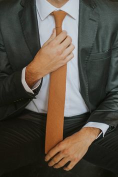 Timber tie worn with a white shirt and dark gray suit. Double Windsor, Wedding Groomsmen Attire, Boys Ties, Wedding Groomsmen, Cool Ties, Fabric Texture, Tall Guys, Light Orange, Color Matching