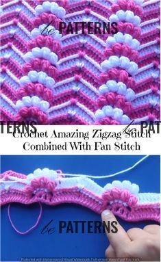 two pictures showing how to crochet an afghan with the same pattern as shown below