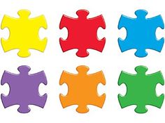 four different colored pieces of puzzle on a white background