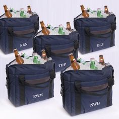 four cooler bags with beer bottles in them