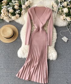 Stylish v neck sweater dressFabric: blendedColor: pink, grey, burgundy, dark grey, apricot, blackSize(cm): free sizelength 115 bust 70-110 waist 60-86 sleeve length 58 Solid Color V-neck Sweater Dress For Winter, Chic V-neck Sweater Dress For Winter, Fall V-neck Solid Color Sweater Dress, V-neck Solid Color Sweater Dress For Winter, Trendy V-neck Sweater Dress For Fall, Elegant Pink V-neck Sweater, V-neck Sweater Dress For Spring, Trendy Ribbed V-neck Sweater Dress, Long Sleeve Solid Color V-neck Dress For Fall