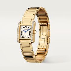 CRWJTA0024 - Tank Française watch - Small model, quartz movement, yellow gold, diamonds - Cartier Crystal Yellow, Cartier Tank Francaise, Yellow Gold Bracelet, Gold Case, Watches Jewelry, Brilliant Cut Diamond, Quartz Movement, Cartier, Jewellery And Watches