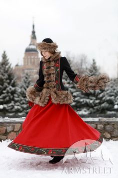 Short Woolen Coat (Zupan) “Royal Ball” Set for sale. Available in: black wool, bottle green wool :: by medieval store ArmStreet Russian Folk Costume, Warm Skirt, Long Wool Skirt, Warm Skirts, Skirt Winter, Royal Ball, Russian Winter, Russian Folk, Costume Themes