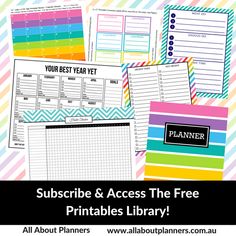 the free printable planner is shown with rainbows and stripes