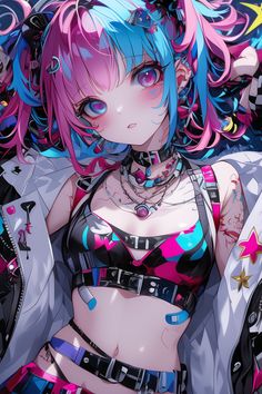 Colorful and vibrant techno anime girl with neon pink and blue hair, wearing a stylish outfit. Ideal for anime PFP, anime PP, Discord PFP, manga PFP, and anime girlies. Pfp Cute Aesthetic, Pp Discord, Anime Pp, Anime Girlies, Manga Pfp, Girl Pfp, Discord Pfp, 4k Background, High Quality Wallpapers