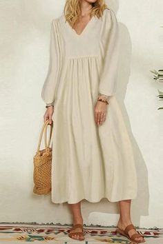 Midi Long Sleeve Spring Dress - Nord Sukienki Plus Size, Balloon Sleeve Dress, Lantern Sleeve Dress, Dress Sleeve Styles, Retro Mode, Puff Long Sleeves, Long Dress Casual, Linnet, Spring Outfits Women