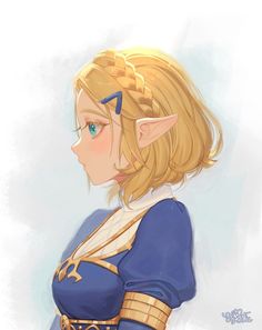 a drawing of a blonde haired woman with blue eyes and an elf's ears