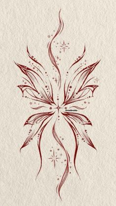 a drawing of a flower that is drawn on white paper with red and black ink