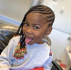 Black Baby Girl Hairstyles Braids, Toddler Lemonade Braids With Beads, Toddler Braids Hairstyles, Hairstyles For Kids Long Hair, Kids Lemonade Braids With Beads, Toddler Lemonade Braids, Toddler Hairstyles Girl Black Braids, Lemonade Braids Kids, Kids Lemonade Braids