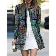 Print Outerwear, Mode Prints, Mode Mantel, Stand Collar Coat, Patchwork Cardigan, Embroidered Coat, Boho Life, Womens Jackets Casual, Collared Coat