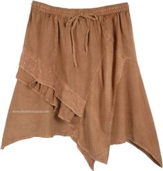 Texas Ranch Rodeo Chic Skirt - A very rodeo skirt in an all year around popular color - light coffee.  This unique slightly stonewashed masterpiece skirt with a handkerchief bottom is made of 100% rayon. #tlb #Patchwork #Stonewash #Embroidered #JuniorPetite #Misses #Handkerchief #Solid #WesternSkirts Brown Mini Skirt For Festival, Bohemian Skirted Bottoms In Brown, Beige Asymmetrical Bohemian Skirt, Bohemian Style Beige Asymmetrical Skirt, Bohemian Beige Asymmetrical Skirt, Bohemian Cotton Skirt With Handkerchief Hem, Rodeo Skirt, Boho Chic Skirts, Rodeo Chic