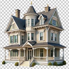 an old victorian style house with porches and balconies on the top floor