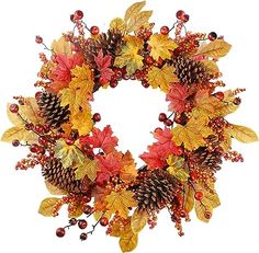 a wreath with autumn leaves and berries