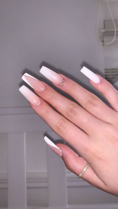 Ombre Acrylic Nails, Nagel Tips, Nails Homecoming, White Acrylic Nails, French Tip Acrylic Nails, Simple Acrylic Nails, Long Acrylic Nails Coffin, Acrylic Nails Coffin Pink, Acrylic Coffin