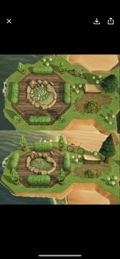 the top view of a map with trees, benches and other things on it's screen