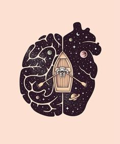 a drawing of a boat in the middle of a brain