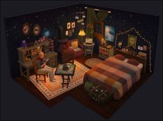 an animated bedroom with furniture and decorations