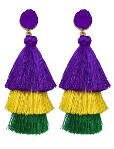 PRICES MAY VARY. [MATERIAL]: 100% brand new and high quality. Made of irregular resin and 3-layer thread tassel dangles. Use of non-allergenic materials, hula-skirt inspired shape [SIZE]: One size fits most women. This tassel drop dangle earring is about 3.55in(9cm) length. It weighs only about 0.4oz for a pair earring, light weight and comfortable for wearing [STYLE]: Bohemian style. Bright color, comfortable, easy to wear, light weight. Candy color 3-layer thread tassel dangles earrings are no Hula Skirt, Wearing Style, Candy Colors, Tassel Earrings, Bright Color, Matching Outfits, Earrings For Women, Mother's Day Gift, Mardi Gras