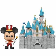 mickey mouse with castle pop vinyl figure next to it's own disney figurine