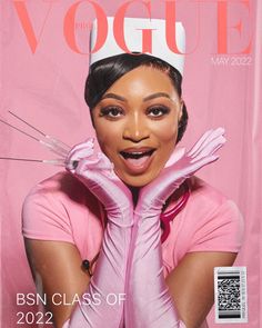 a magazine cover with an image of a woman wearing a pink dress and headpiece