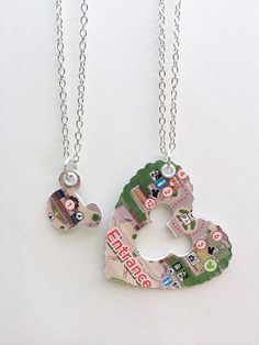 Disney mother daughter necklace, Paper heart necklace, Disney Park map, upcycled jewelry, new mom gift, disney mom, mothers day gift Disney Mother Daughter, Disney Maps, Disney Park Maps, Disneyland Recipes, Disney Camp, Disney Craft, Disney Diy Crafts, Boho Jewelry Diy, Diy Jewelry Holder