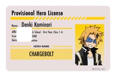 Hero License - Denki Kaminari - Card Covers - My Hero Academia - CUCU Covers Cucu Covers, American Card, Denki Kaminari, Class 1 A, Pink Sale, Anime Book, Bank Card, Credit Card Debit, Super Happy