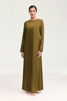 Estee Viscose Maxi Dress - Olive Night Clothing Veiled Summer Flowy Long Sleeve Abaya, Summer Long Sleeve Flowy Abaya, Flowy Summer Abaya, Flowy Long Sleeve Summer Abaya, Long Rayon Daywear Dresses, Long Rayon Dresses For Daywear, Daywear Rayon Tunic Dress, Modest Long Plain Dresses, Solid Color Long Maxi Dress For Daywear