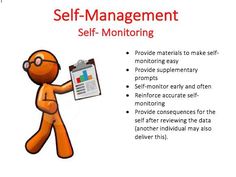 an orange man holding a clipboard with the words self - management