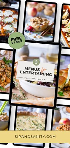 a collage of photos with the words menus for entreeing on them