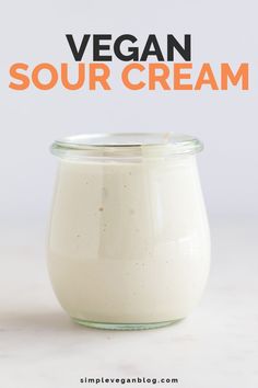 vegan sour cream in a glass jar with text overlay