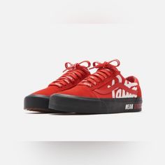 Vault By Vans X Patta Old Skool Lx Mean Eyed Cat *Nwt* Color: High Risk Red/ Black Size: 10.5 Men's/ 12.0 Women's Extra Laces In Black Ultra Cush Sku: Vn0a4bvf5x8 **Vault By Vans Has Been Discontinued** Red Fire Vans, Vans Red, High Risk, Mens Vans, Old Skool, Vans Shoes, Men's Shoes, Black And Red, Size 10