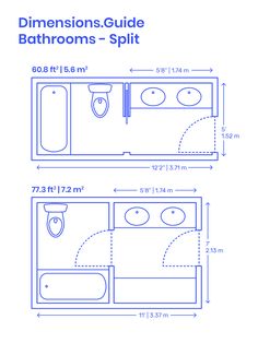 a blueprint drawing of a bathroom with the measurements for each sink and toilet area