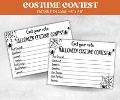 two halloween costume contest printables with spider web on the front and one is for children