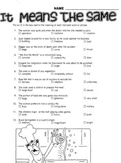 a printable worksheet to help students learn how to make it mean the same thing