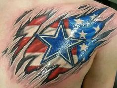 a man's chest with an american flag and stars on it