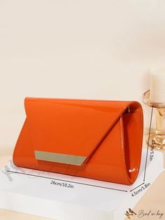 Bird in Bag - Womens Orange Patent Leather Envelope Clutch for Stylish Shoulder Bag Purse for Halloween Wedding Party Elegant Orange Rectangular Evening Bag, Elegant Orange Clutch As A Gift, Orange Clutch Bag For Formal Occasions, Orange Rectangular Clutch For Formal Occasions, Formal Orange Clutch Bag, Orange Rectangular Formal Clutch, Rectangular Party Bags For Halloween, Elegant Orange Clutch For Party, Elegant Orange Rectangular Clutch